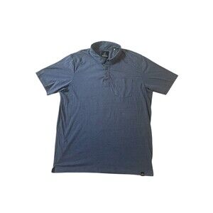 Prana Mens Polo Shirt Medium Heather Blue Short Sleeve 3 Button Pocket Casual